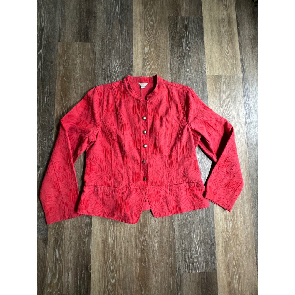 Christopher & Banks Jacket Womens XL Coral Pink Excellent Crinkle Damask‎ Floral
